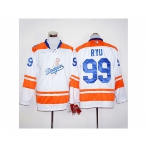 Los Angeles Dodgers #99 Hyun-Jin Ryu White Orange Long Sleeve Stitched MLB Jersey