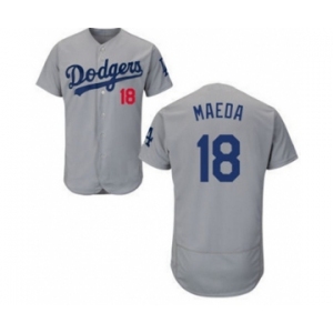 Men Los Angeles Dodgers #18 Kenta Maeda Majestic Gray Flexbase Authentic Collection Player Jersey