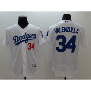 Men Los Angeles Dodgers #34 Fernando Valenzuela Majestic White Flexbase Authentic Collection Player Jersey