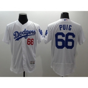 Men Los Angeles Dodgers #66 Yasiel Puig Majestic White Flexbase Authentic Collection Player Jersey