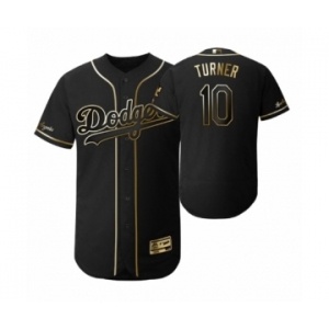 Men's 2019 Golden Edition Los Angeles Dodgers Black #10 Justin Turner Flex Base Jersey