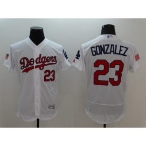 Men's L.A. Dodgers #23 Adrian Gonzalez Majestic White Fashion Stars & Stripes Cool Base Player Jersey