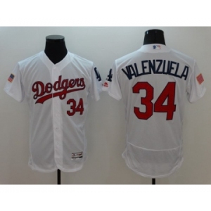 Men's L.A. Dodgers #34 Fernando Valenzuela Majestic White Fashion Stars & Stripes Cool Base Player Jersey
