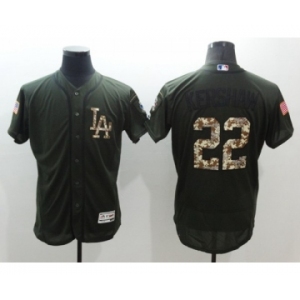 Men's Los Angeles Dodger #22 Clayton Kershaw Majestic Green Salute to Service Flexbase Authentic Collection Jersey
