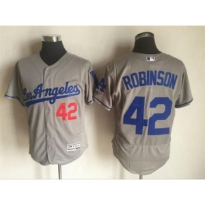Men's Los Angeles Dodgers #42 Jackie Robinson Majestic Gray Road Flexbase Authentic Collection Player Jersey