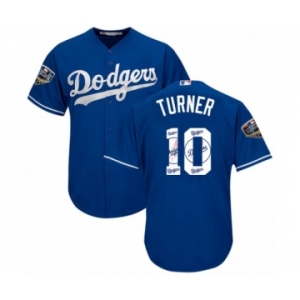 Men's Majestic Los Angeles Dodgers #10 Justin Turner Authentic Royal Blue Team Logo Fashion Cool Base 2018 World Series MLB Jersey