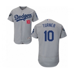 Men's Majestic Los Angeles Dodgers #10 Justin Turner Gray Alternate Flex Base Authentic Collection 2018 World Series MLB Jersey