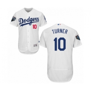 Men's Majestic Los Angeles Dodgers #10 Justin Turner White Home Flex Base Authentic Collection 2018 World Series MLB Jersey