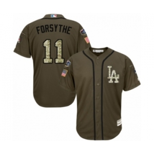 Men's Majestic Los Angeles Dodgers #11 Logan Forsythe Authentic Green Salute to Service 2018 World Series MLB Jersey