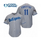 Men's Majestic Los Angeles Dodgers #11 Logan Forsythe Replica Grey Road Cool Base 2018 World Series MLB Jersey