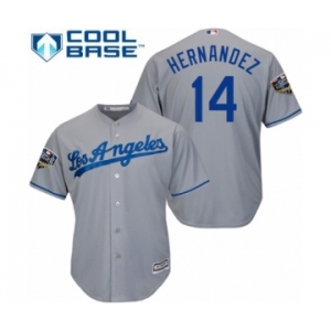 Men's Majestic Los Angeles Dodgers #14 Enrique Hernandez Replica Grey Road Cool Base 2018 World Series MLB Jersey