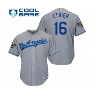 Men's Majestic Los Angeles Dodgers #16 Andre Ethier Replica Grey Road Cool Base 2018 World Series MLB Jersey