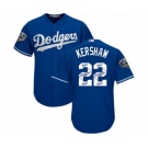 Men's Majestic Los Angeles Dodgers #22 Clayton Kershaw Authentic Royal Blue Team Logo Fashion Cool Base 2018 World Series MLB Jersey