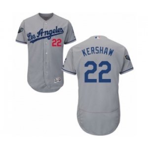 Men's Majestic Los Angeles Dodgers #22 Clayton Kershaw Grey Road Flex Base Authentic Collection 2018 World Series MLB Jersey