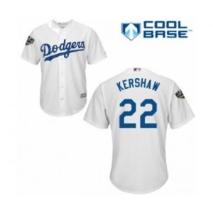 Men's Majestic Los Angeles Dodgers #22 Clayton Kershaw Replica White Home Cool Base 2018 World Series MLB Jersey