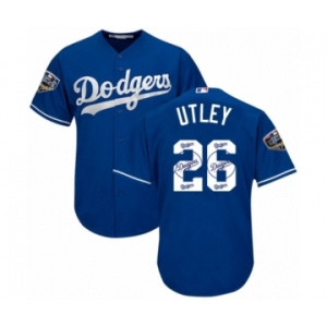 Men's Majestic Los Angeles Dodgers #26 Chase Utley Authentic Royal Blue Team Logo Fashion Cool Base 2018 World Series MLB Jersey