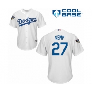 Men's Majestic Los Angeles Dodgers #27 Matt Kemp Replica White Home Cool Base 2018 World Series MLB Jersey