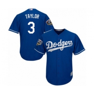 Men's Majestic Los Angeles Dodgers #3 Chris Taylor Replica Royal Blue Alternate Cool Base 2018 World Series MLB Jersey