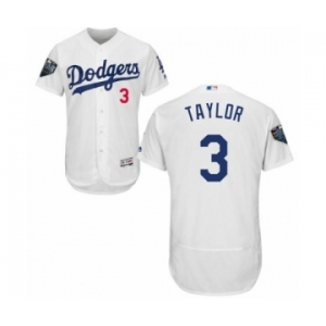 Men's Majestic Los Angeles Dodgers #3 Chris Taylor White Home Flex Base Authentic Collection 2018 World Series MLB Jersey