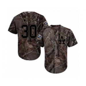 Men's Majestic Los Angeles Dodgers #30 Maury Wills Authentic Camo Realtree Collection Flex Base 2018 World Series MLB Jersey