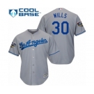 Men's Majestic Los Angeles Dodgers #30 Maury Wills Replica Grey Road Cool Base 2018 World Series MLB Jersey