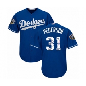 Men's Majestic Los Angeles Dodgers #31 Joc Pederson Authentic Royal Blue Team Logo Fashion Cool Base 2018 World Series MLB Jersey
