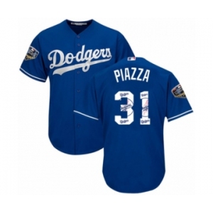 Men's Majestic Los Angeles Dodgers #31 Mike Piazza Authentic Royal Blue Team Logo Fashion Cool Base 2018 World Series MLB Jersey