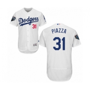 Men's Majestic Los Angeles Dodgers #31 Mike Piazza White Home Flex Base Authentic Collection 2018 World Series MLB Jersey