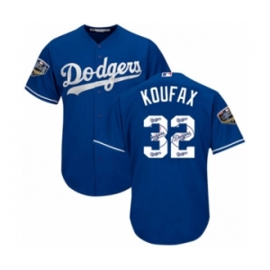 Men's Majestic Los Angeles Dodgers #32 Sandy Koufax Authentic Royal Blue Team Logo Fashion Cool Base 2018 World Series MLB Jersey