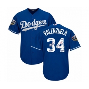 Men's Majestic Los Angeles Dodgers #34 Fernando Valenzuela Authentic Royal Blue Team Logo Fashion Cool Base 2018 World Series MLB Jersey