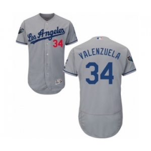 Men's Majestic Los Angeles Dodgers #34 Fernando Valenzuela Grey Road Flex Base Authentic Collection 2018 World Series MLB Jersey