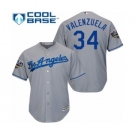 Men's Majestic Los Angeles Dodgers #34 Fernando Valenzuela Replica Grey Road Cool Base 2018 World Series MLB Jersey