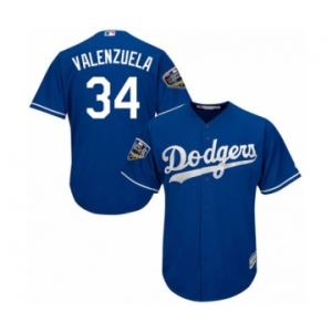 Men's Majestic Los Angeles Dodgers #34 Fernando Valenzuela Replica Royal Blue Alternate Cool Base 2018 World Series MLB Jersey