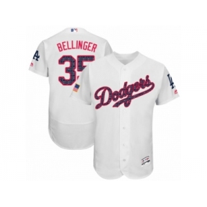 Men's Majestic Los Angeles Dodgers #35 Cody Bellinger Authentic Grey Stars & Stripes Authentic Collection Flex Base MLB Jersey