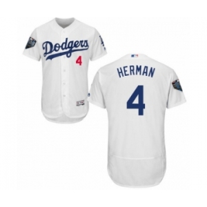 Men's Majestic Los Angeles Dodgers #4 Babe Herman White Home Flex Base Authentic Collection 2018 World Series MLB Jersey