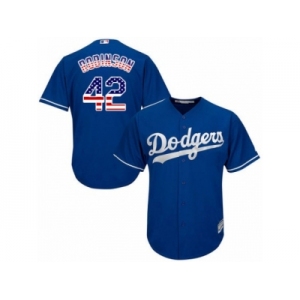 Men's Majestic Los Angeles Dodgers #42 Jackie Robinson Replica Royal Blue USA Flag Fashion Cool Base MLB Jersey