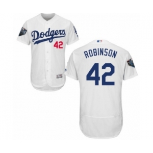 Men's Majestic Los Angeles Dodgers #42 Jackie Robinson White Home Flex Base Authentic Collection 2018 World Series MLB Jersey