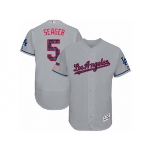 Men's Majestic Los Angeles Dodgers #5 Corey Seager Authentic Grey Stars & Stripes Authentic Collection Flex Base MLB Jersey