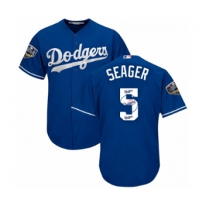 Men's Majestic Los Angeles Dodgers #5 Corey Seager Authentic Royal Blue Team Logo Fashion Cool Base 2018 World Series MLB Jersey