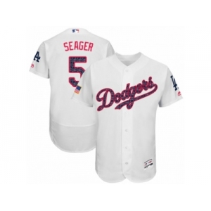 Men's Majestic Los Angeles Dodgers #5 Corey Seager Authentic White Stars & Stripes Authentic Collection Flex Base MLB Jersey