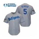 Men's Majestic Los Angeles Dodgers #5 Corey Seager Replica Grey Road Cool Base 2018 World Series MLB Jersey