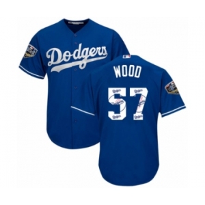 Men's Majestic Los Angeles Dodgers #57 Alex Wood Authentic Royal Blue Team Logo Fashion Cool Base 2018 World Series MLB Jersey