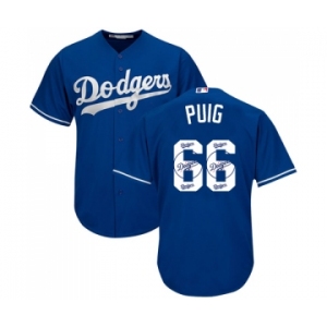 Men's Majestic Los Angeles Dodgers #66 Yasiel Puig Authentic Royal Blue Team Logo Fashion Cool Base MLB Jersey