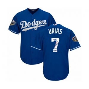 Men's Majestic Los Angeles Dodgers #7 Julio Urias Authentic Royal Blue Team Logo Fashion Cool Base 2018 World Series MLB Jersey