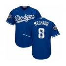 Men's Majestic Los Angeles Dodgers #8 Manny Machado Authentic Royal Blue Team Logo Fashion Cool Base 2018 World Series MLB Jersey