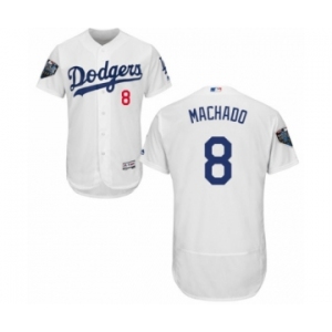 Men's Majestic Los Angeles Dodgers #8 Manny Machado White Home Flex Base Authentic Collection 2018 World Series MLB Jersey