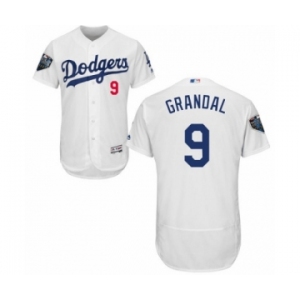 Men's Majestic Los Angeles Dodgers #9 Yasmani Grandal White Home Flex Base Authentic Collection 2018 World Series MLB Jersey