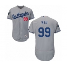 Men's Majestic Los Angeles Dodgers #99 Hyun-Jin Ryu Grey Road Flex Base Authentic Collection 2018 World Series MLB Jersey