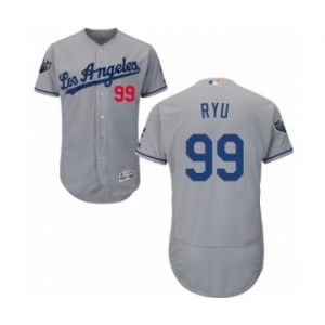 Men's Majestic Los Angeles Dodgers #99 Hyun-Jin Ryu Grey Road Flex Base Authentic Collection 2018 World Series MLB Jersey