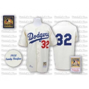 Men's Mitchell and Ness Los Angeles Dodgers #32 Sandy Koufax Replica White Throwback MLB Jersey